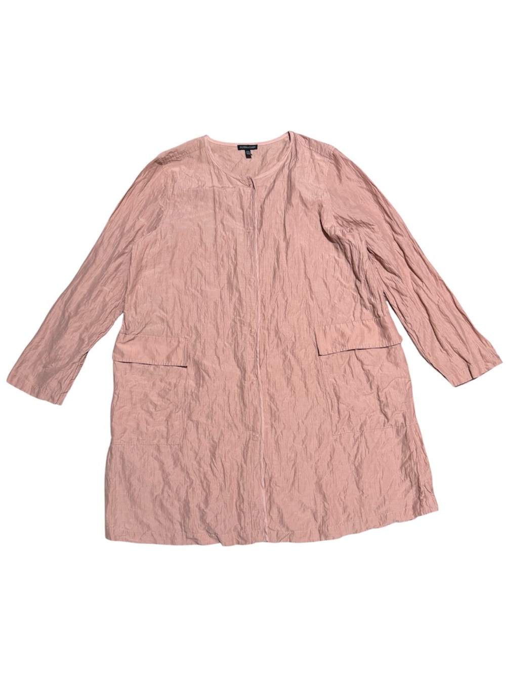 041 EILEEN FISHER Women’s Crinkle Cotton Longline Shimmer Jacket - Rose, Large - Picture 3 of 8